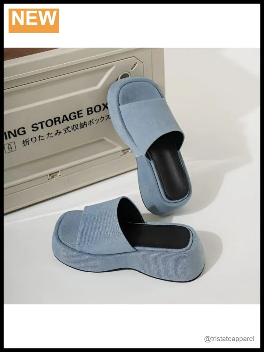 Women's Denim Platform Heeled Sandals Open Toe Slip On Chunky Block Heel